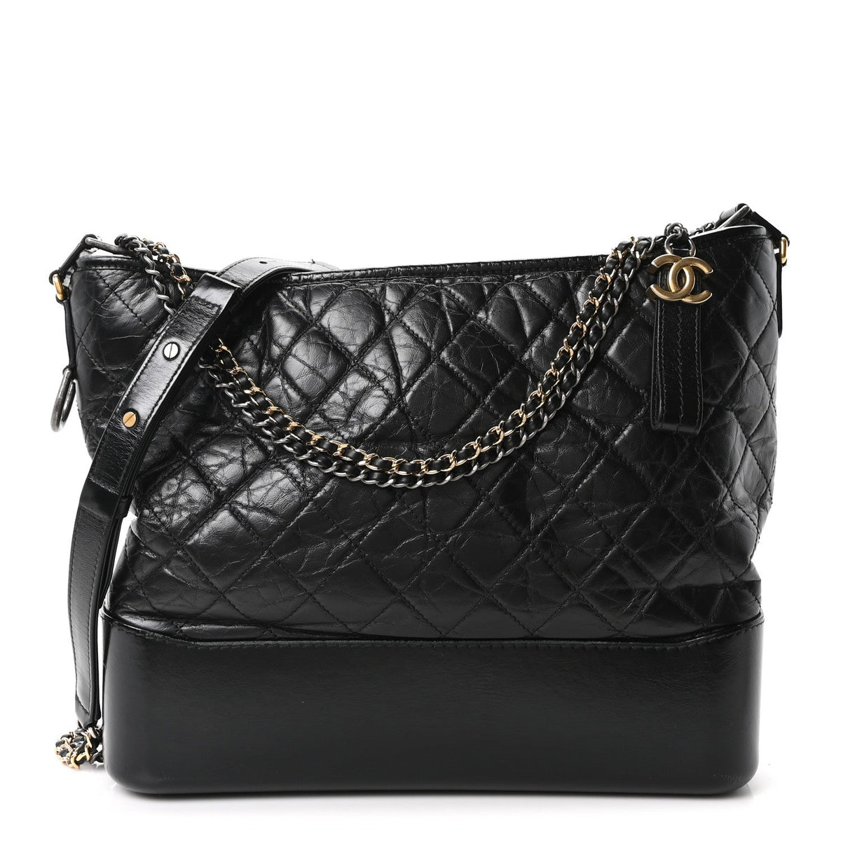 Aged Calfskin Quilted Large Gabrielle Hobo Black
