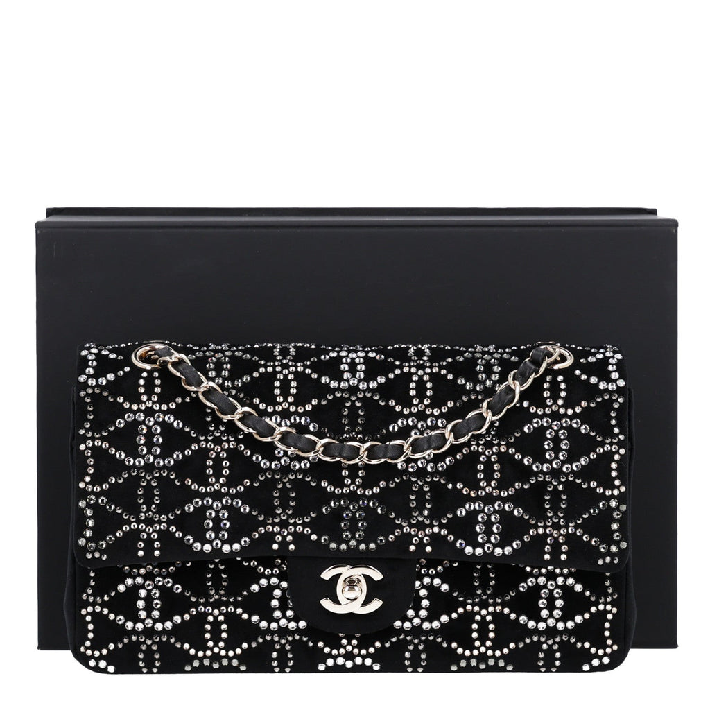 Velvet Crystal Medium Double Flap Black