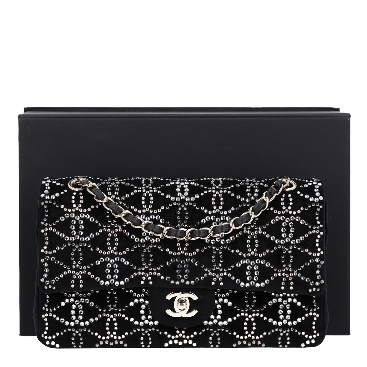 Velvet Crystal Medium Double Flap Black