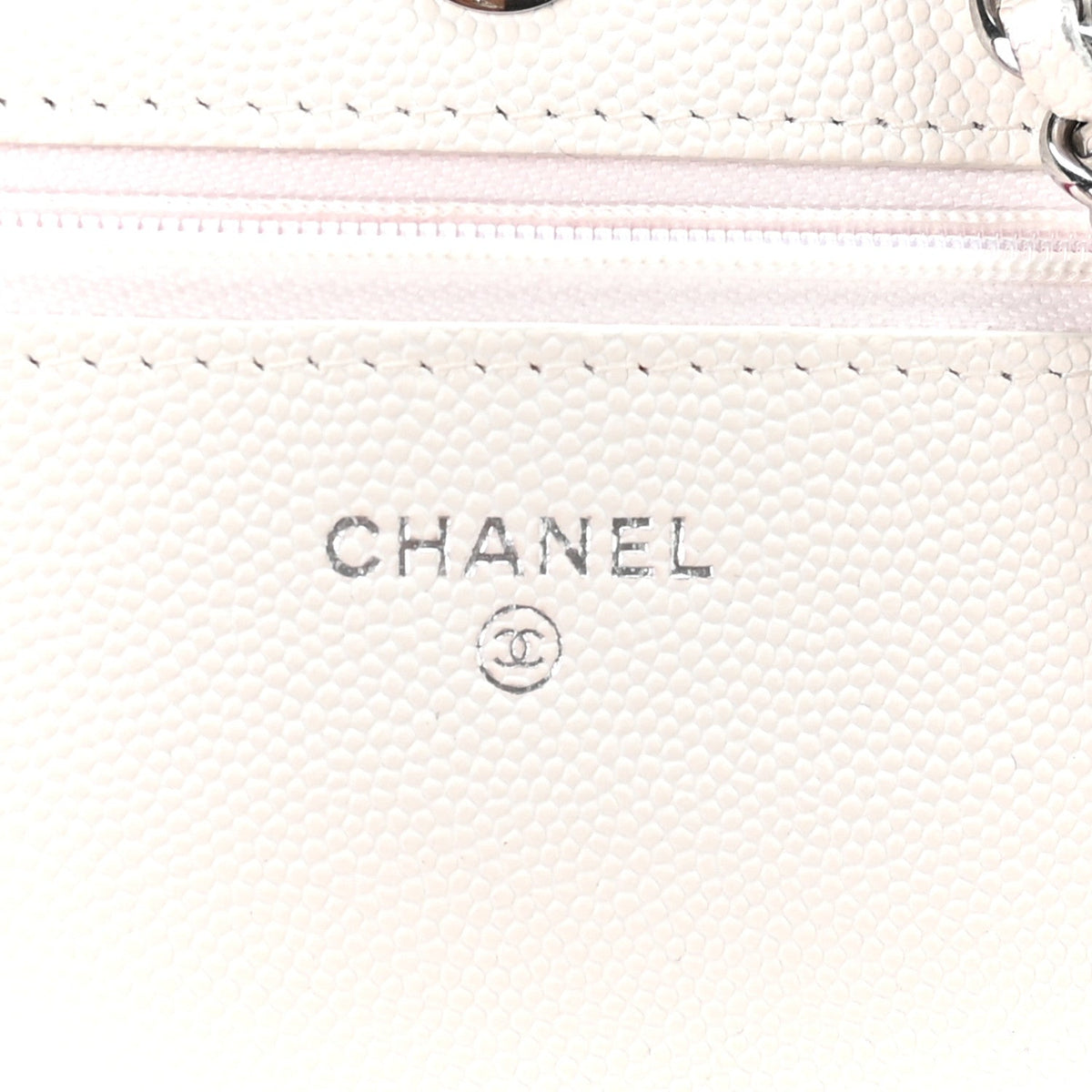 Caviar Quilted Chanel 19 Wallet on Chain WOC White Pink