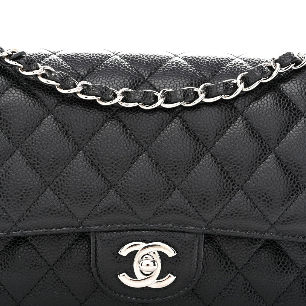 Caviar Quilted Medium Double Flap Black