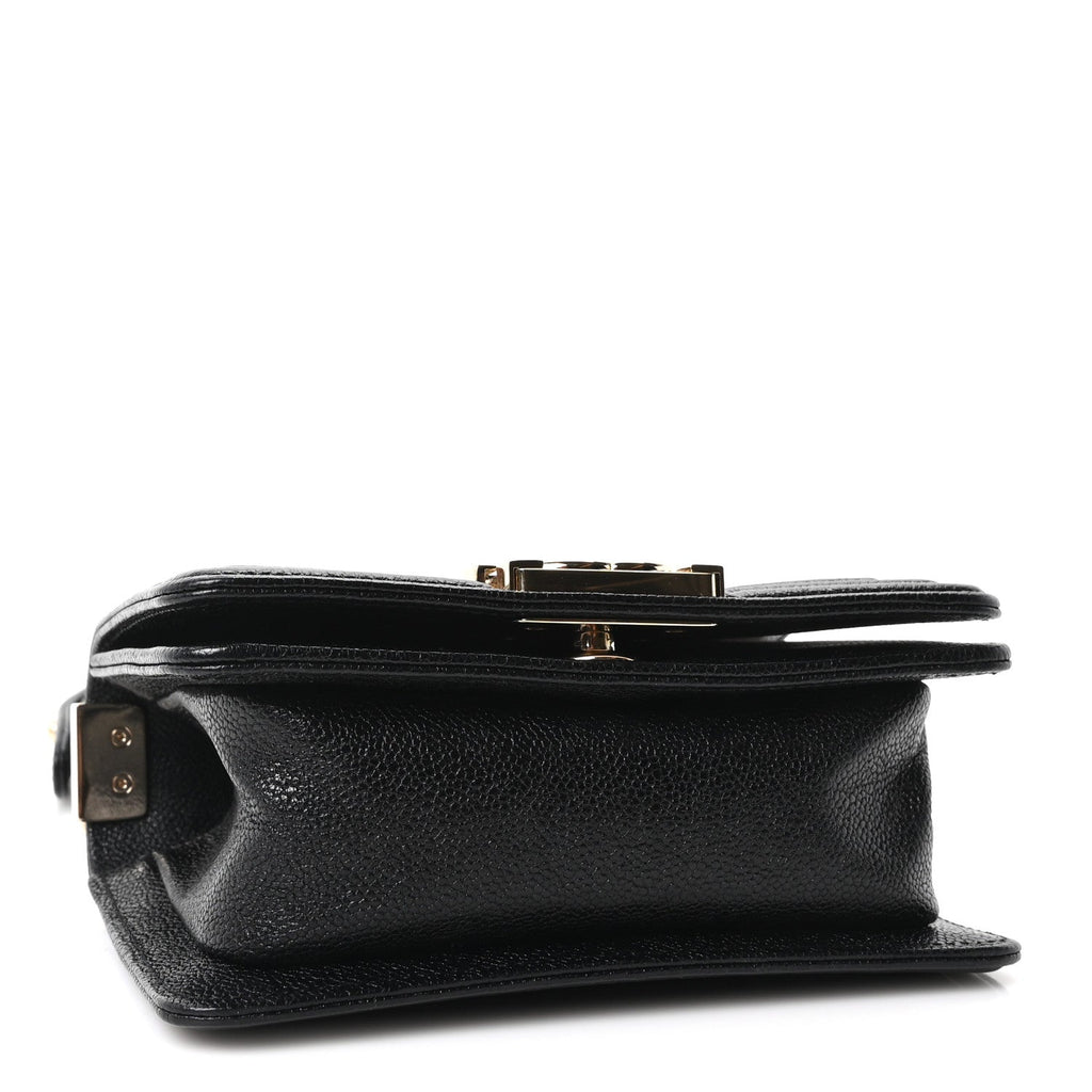 Caviar Chevron Quilted Mini Boy Flap Black