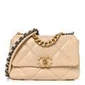 Goatskin Quilted Medium Chanel 19 Flap Beige