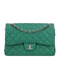 Metallic Caviar Quilted Jumbo Double Flap Green