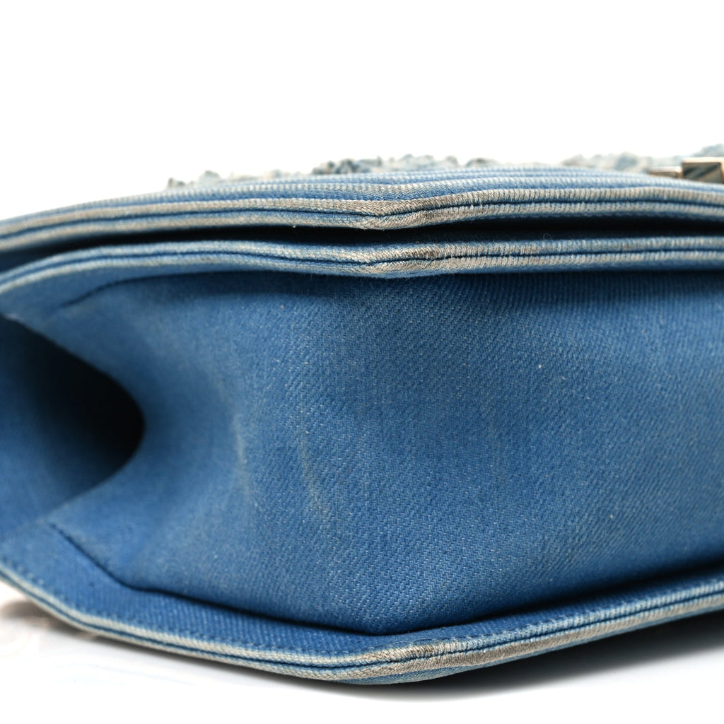 Denim Pleated Medium Boy Flap Light Blue