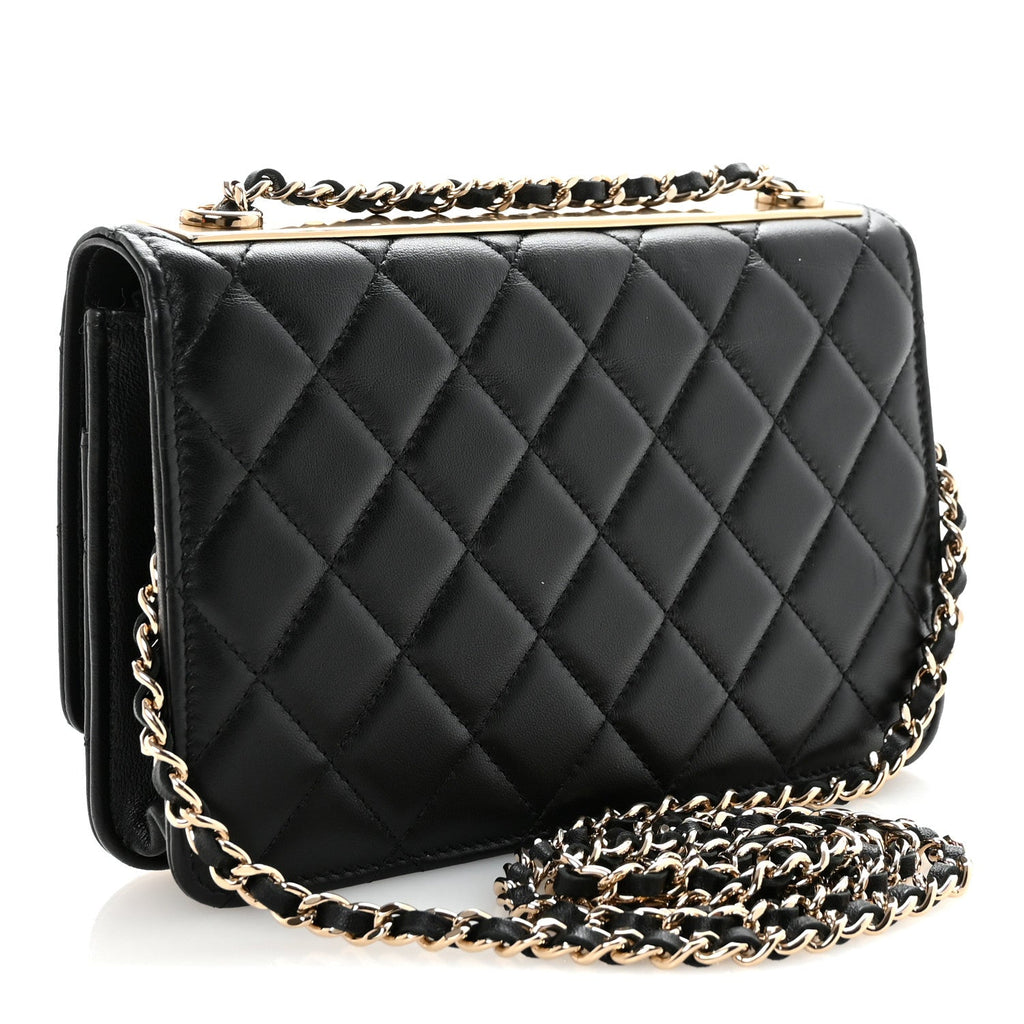 Lambskin Quilted Trendy CC Wallet On Chain WOC Black