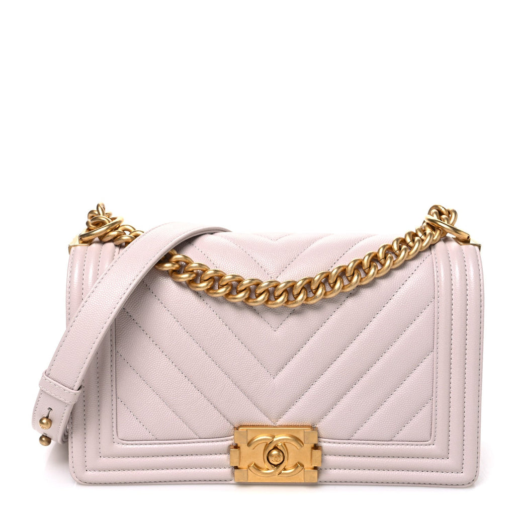 Caviar Chevron Quilted Medium Boy Flap Light Pink