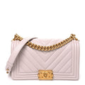 Caviar Chevron Quilted Medium Boy Flap Light Pink