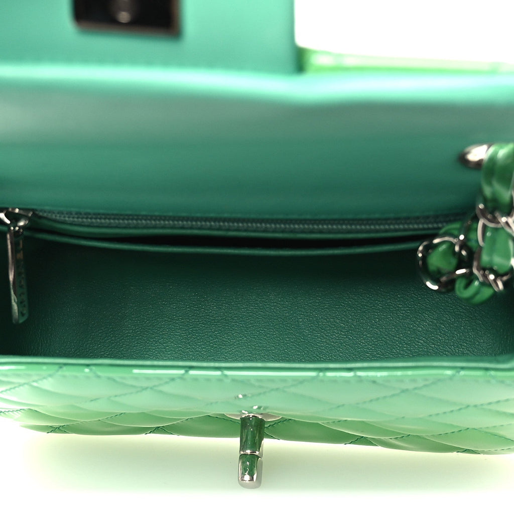 Patent Calfskin Quilted Mini Square Flap Green