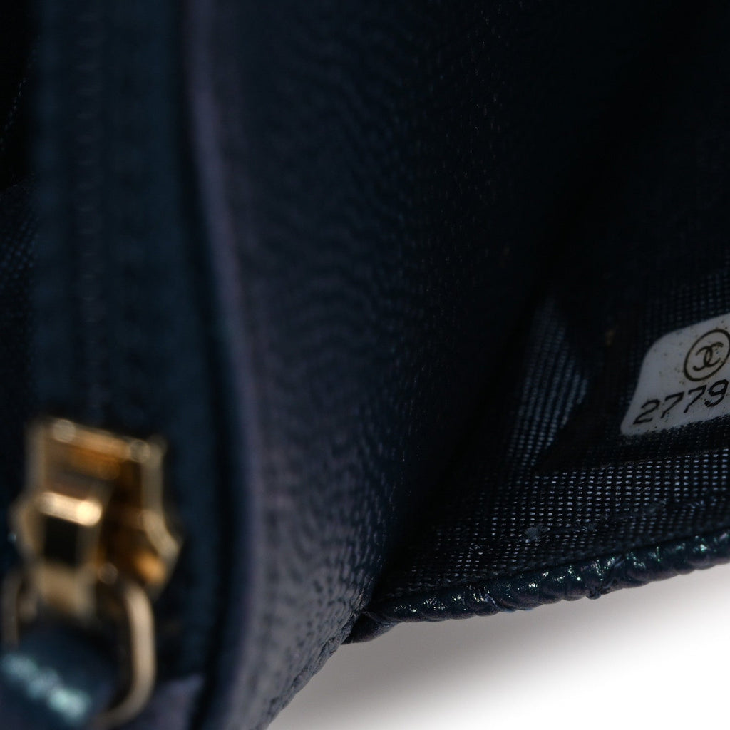 Iridescent Caviar Quilted Wallet on Chain WOC Dark Blue