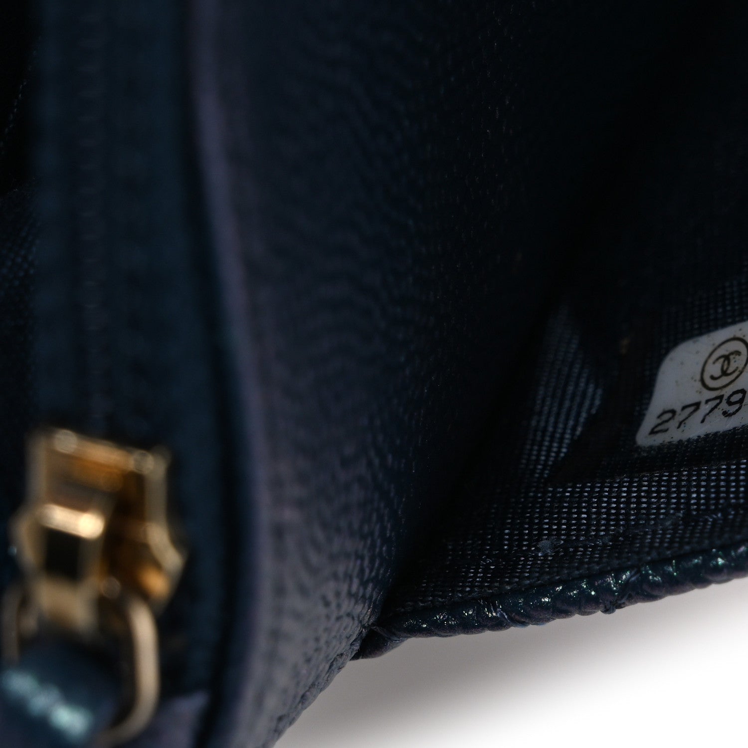 Iridescent Caviar Quilted Wallet on Chain WOC Dark Blue