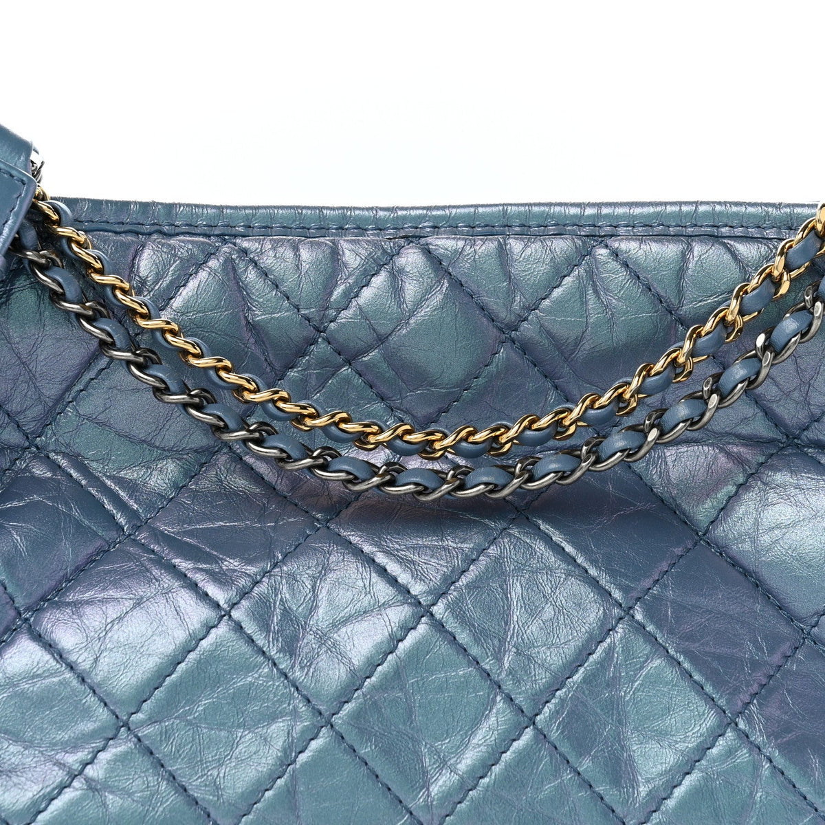Iridescent Aged Calfskin Quilted Medium Gabrielle Hobo Blue