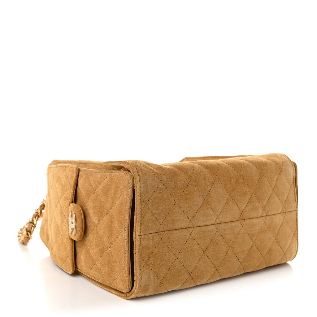 Suede Quilted Small Chanel 25 Handbag Beige
