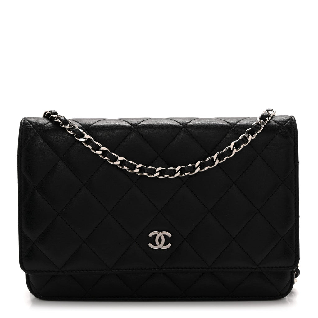 Lambskin Quilted Wallet On Chain WOC Black