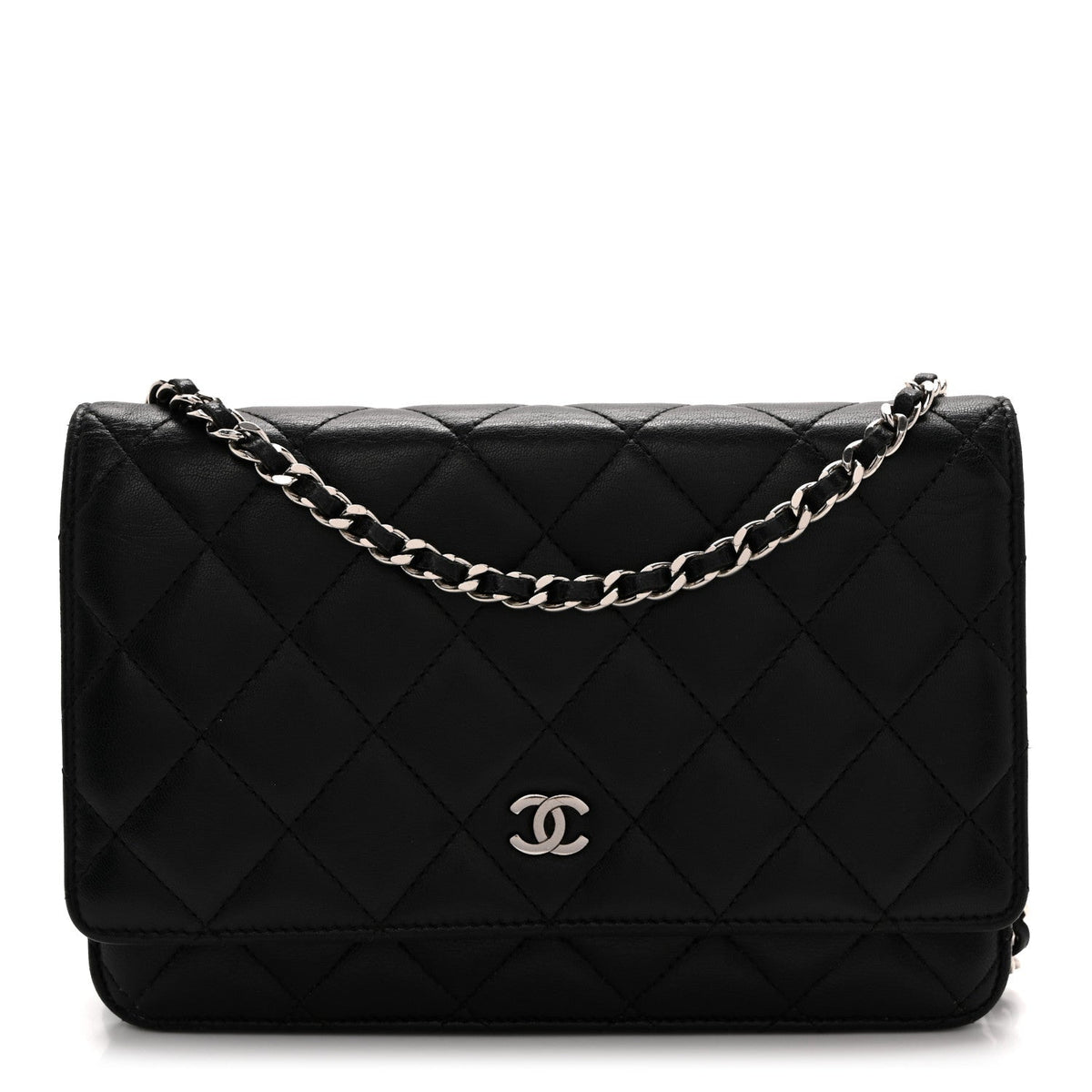 Lambskin Quilted Wallet On Chain WOC Black