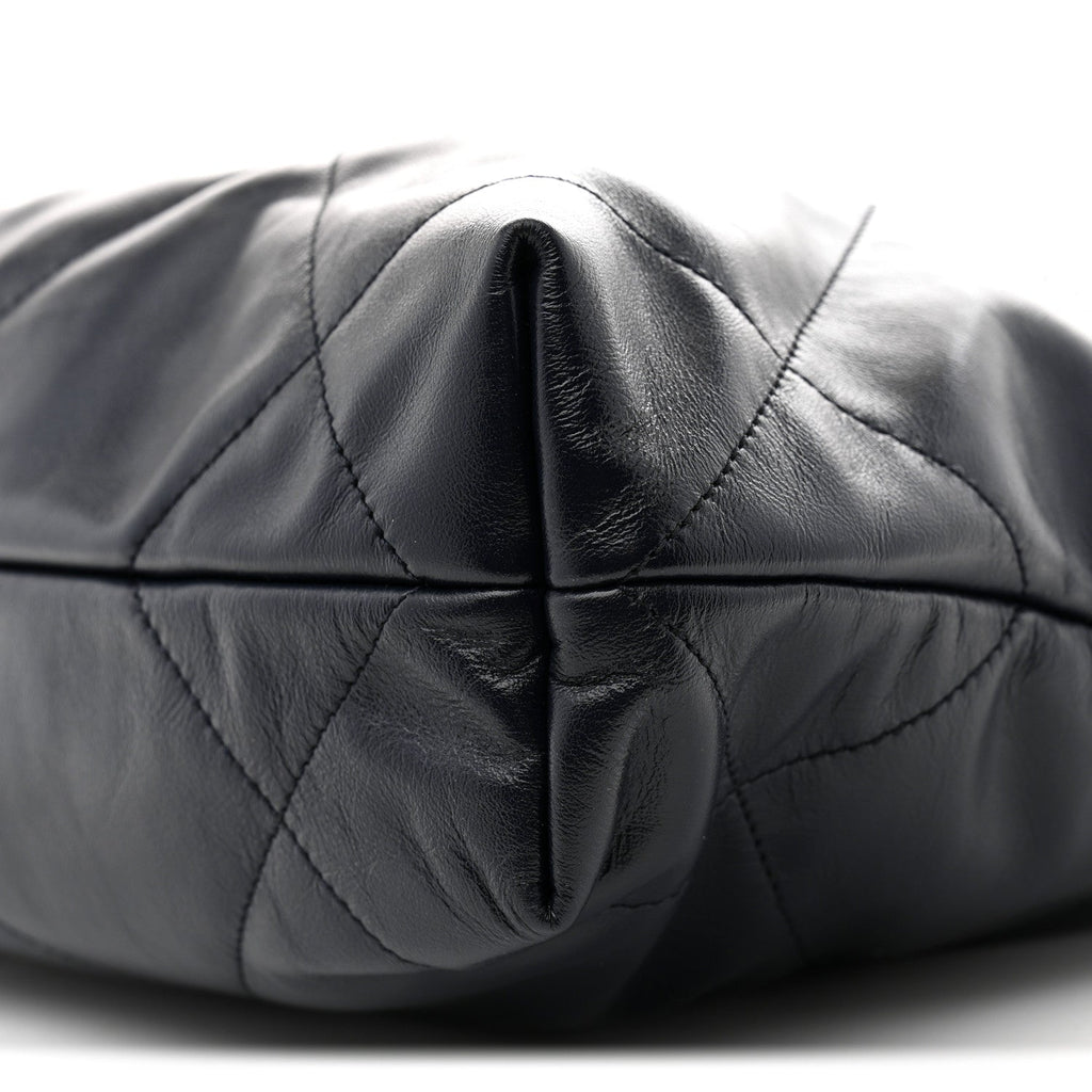 Shiny Calfskin Quilted Small Chanel 22 Navy