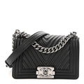 Calfskin Chain Chevron Small Boy Flap Black