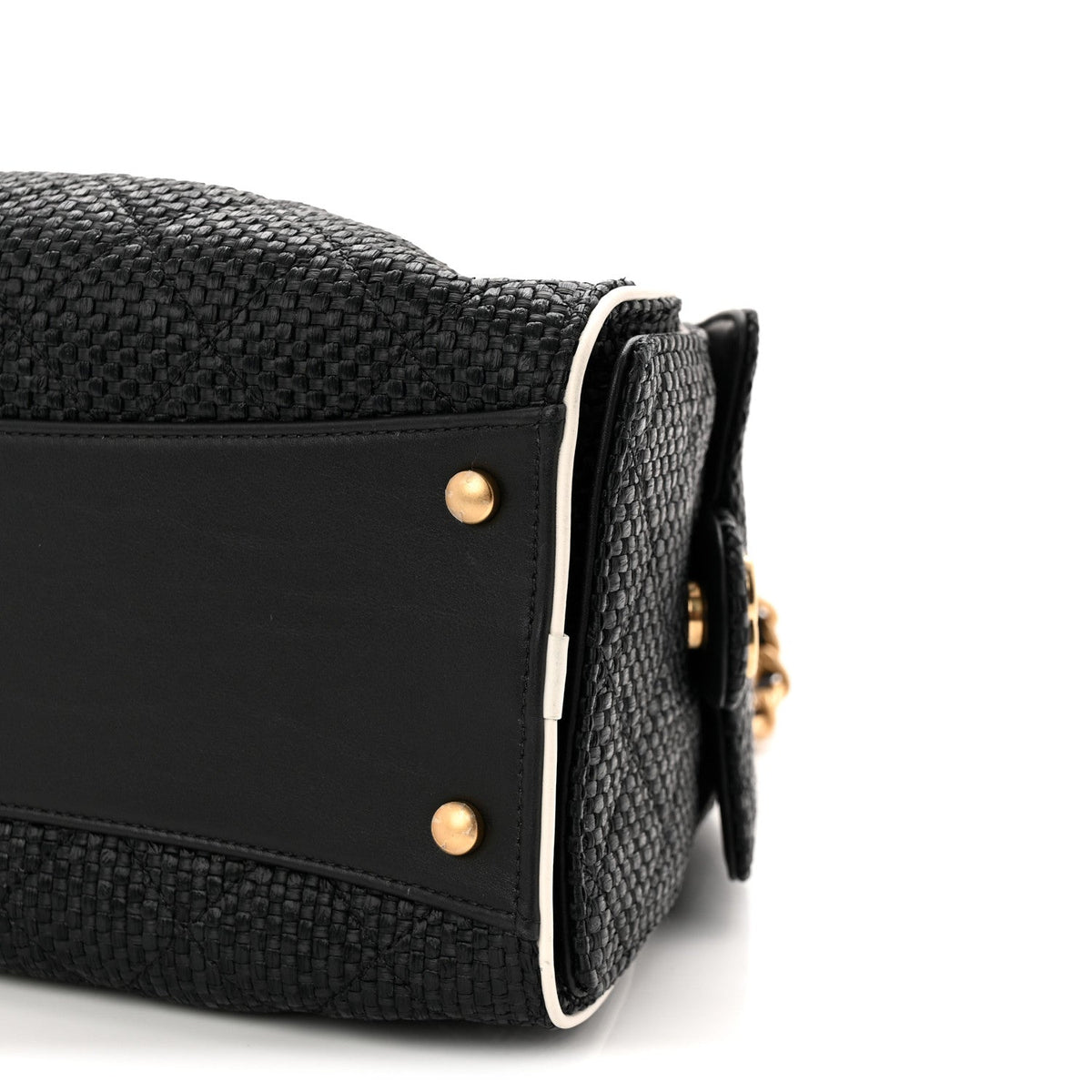 Braided Raffia Calfskin Small Chanel 25 Handbag Black White