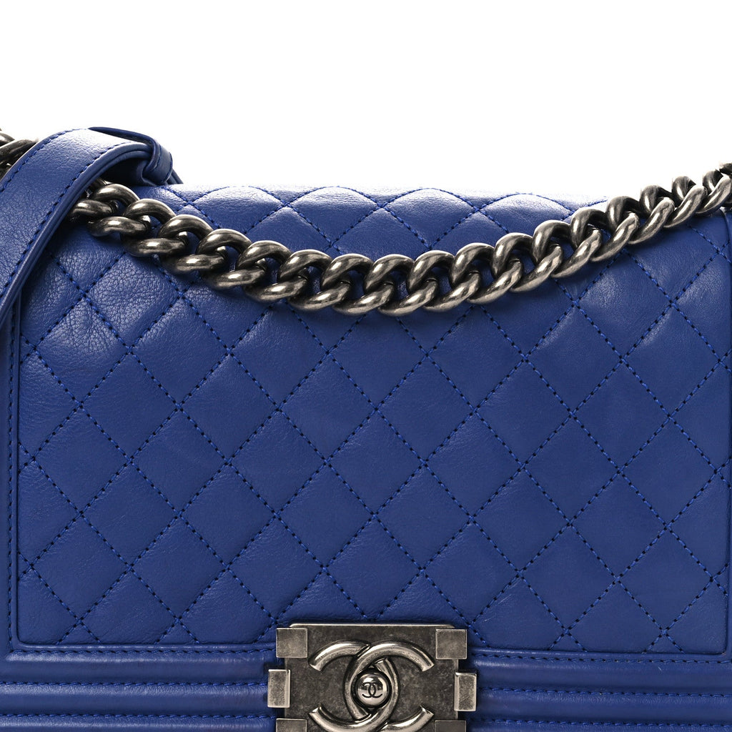 Calfskin Quilted Medium Boy Flap Blue