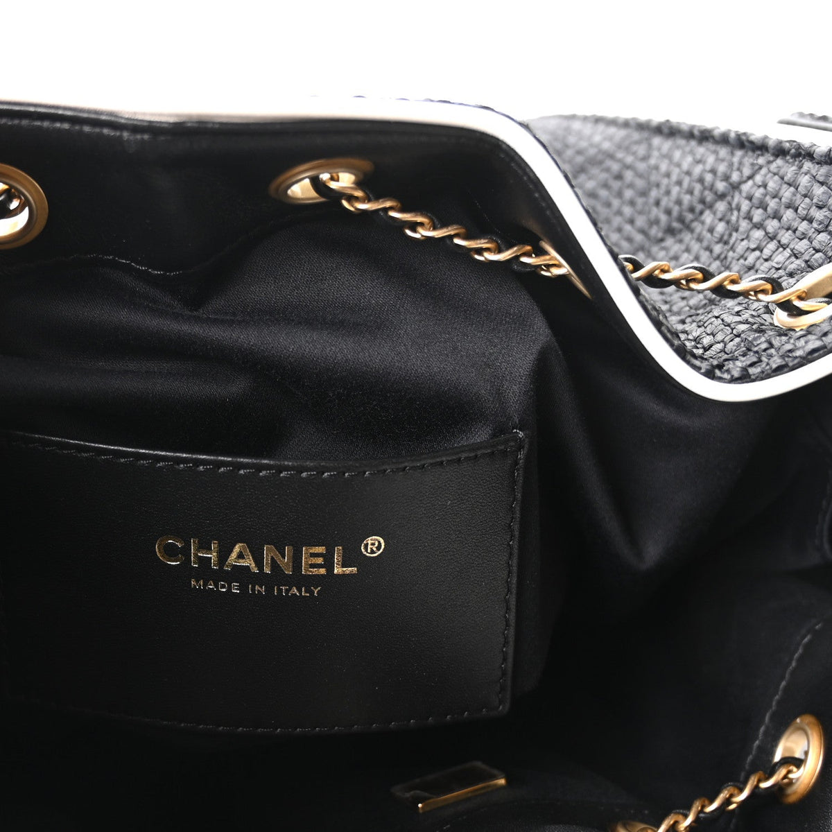 Braided Raffia Calfskin Quilted Small Chanel 25 Handbag Black White