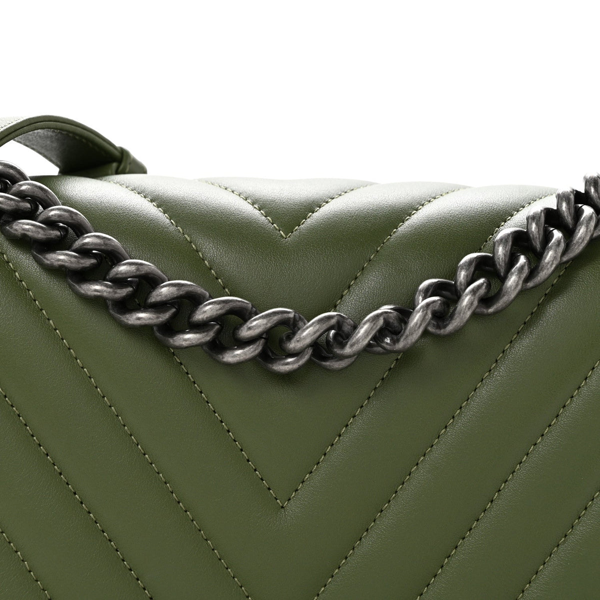 Calfskin Chevron Quilted Medium Boy Flap Dark Green