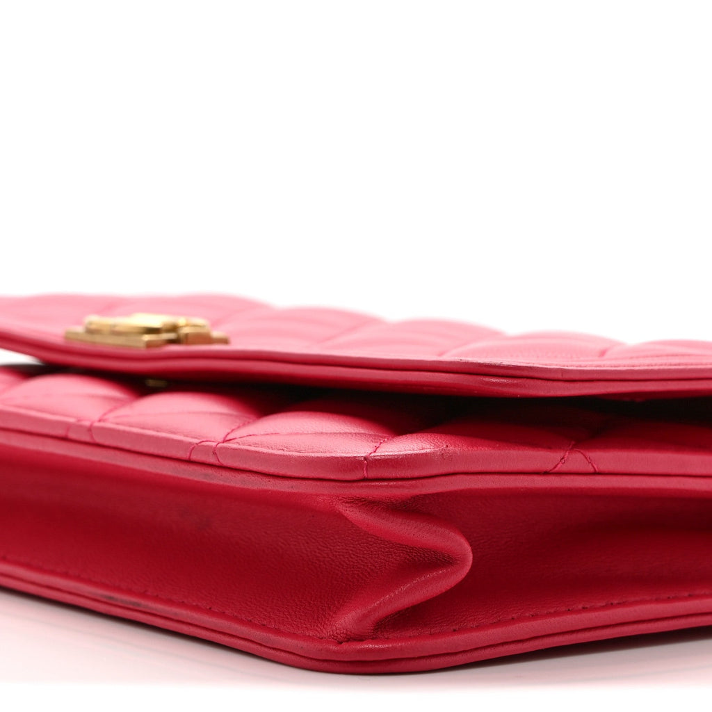 Lambskin Quilted Boy Wallet On Chain WOC Dark Pink