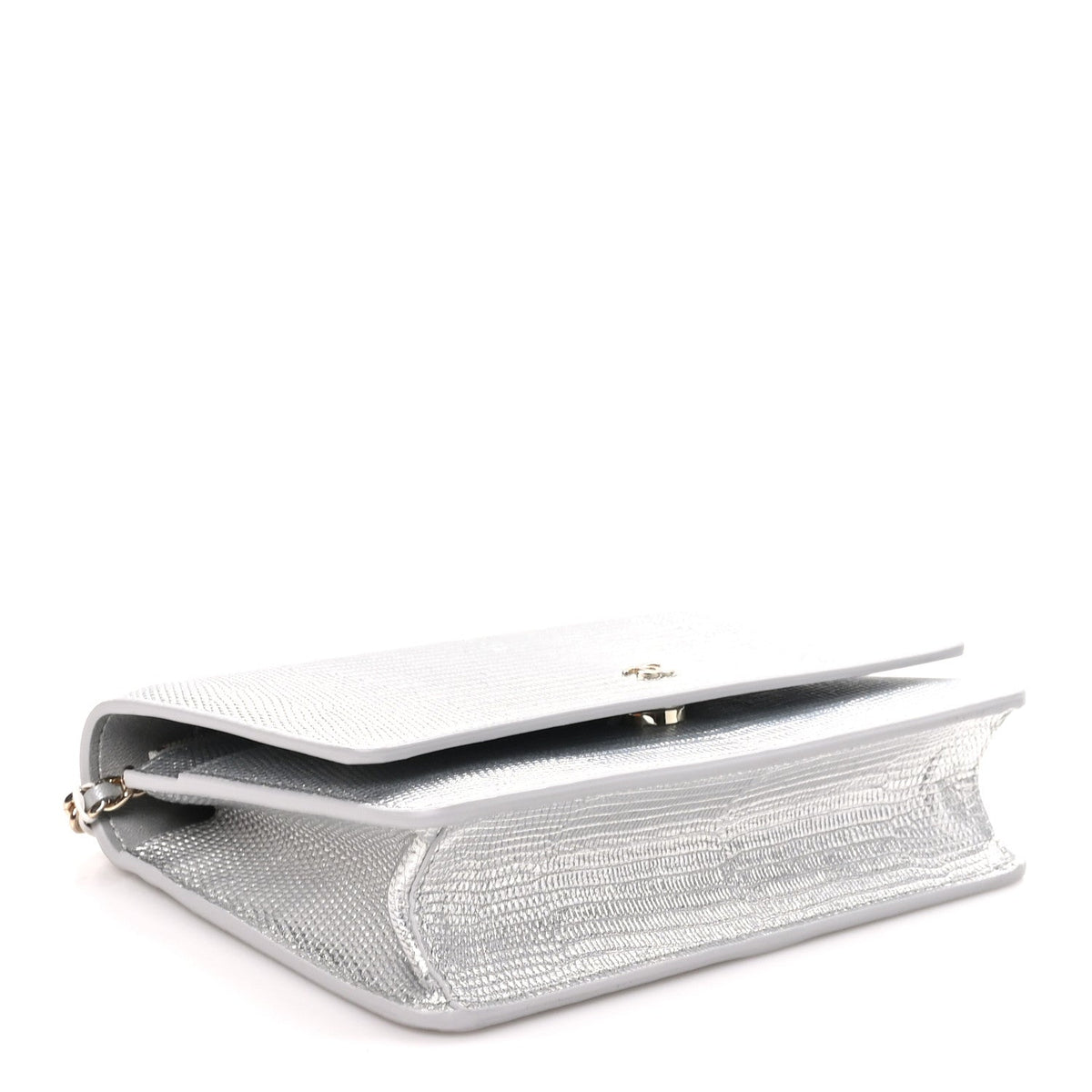 Calfskin Lizard Embossed Wallet on Chain WOC Silver