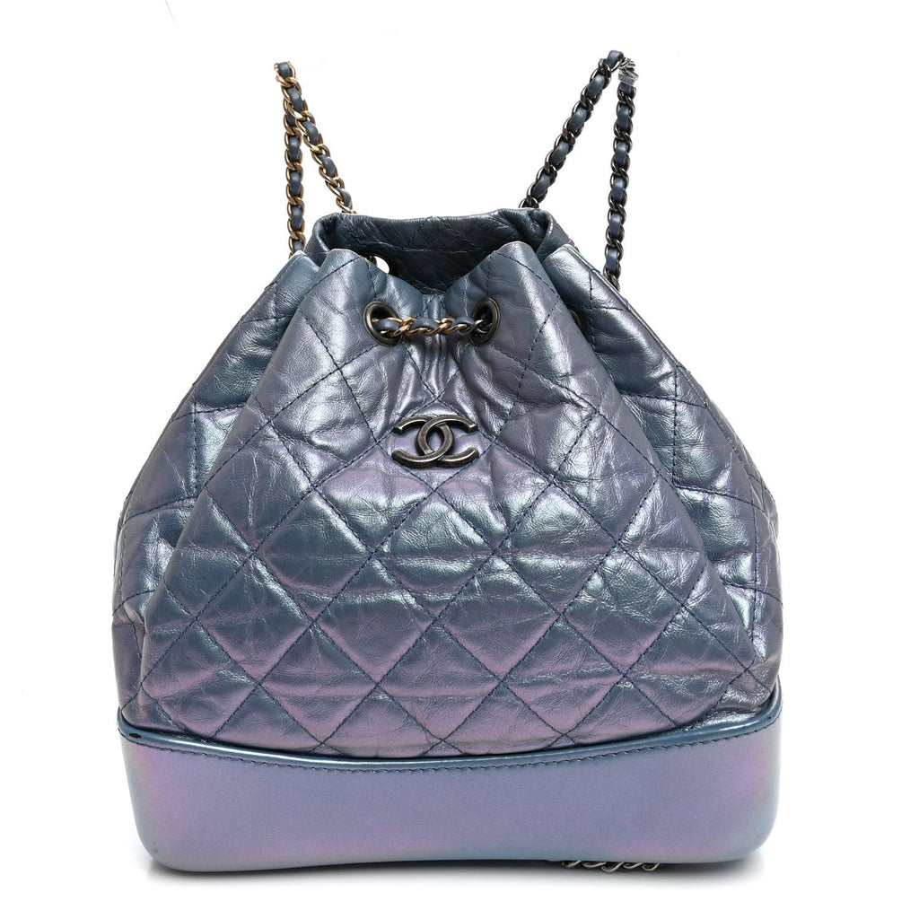 Iridescent Lambskin Calfskin Quilted Gabrielle Backpack Light Purple