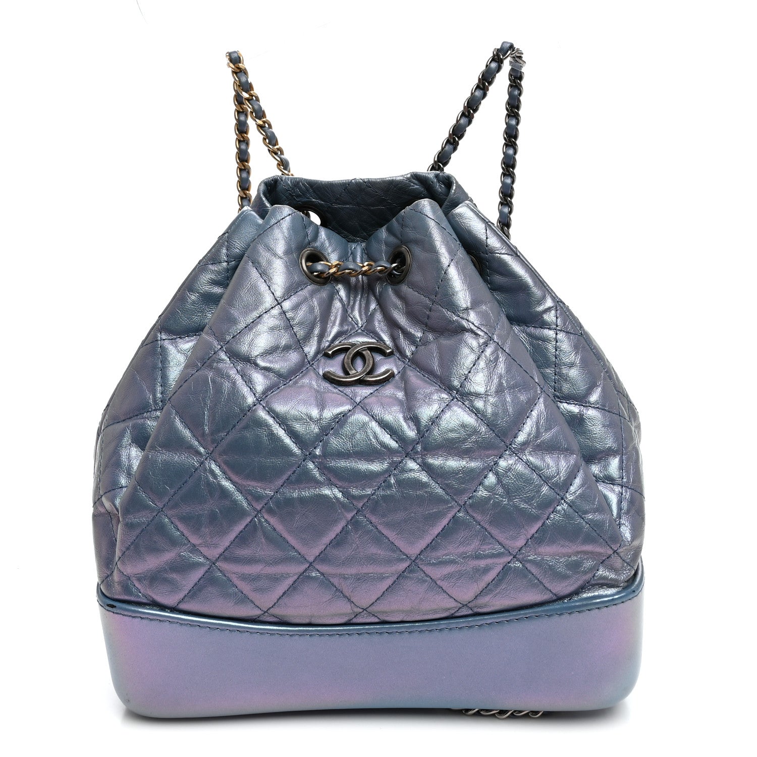 Iridescent Lambskin Calfskin Quilted Gabrielle Backpack Light Purple