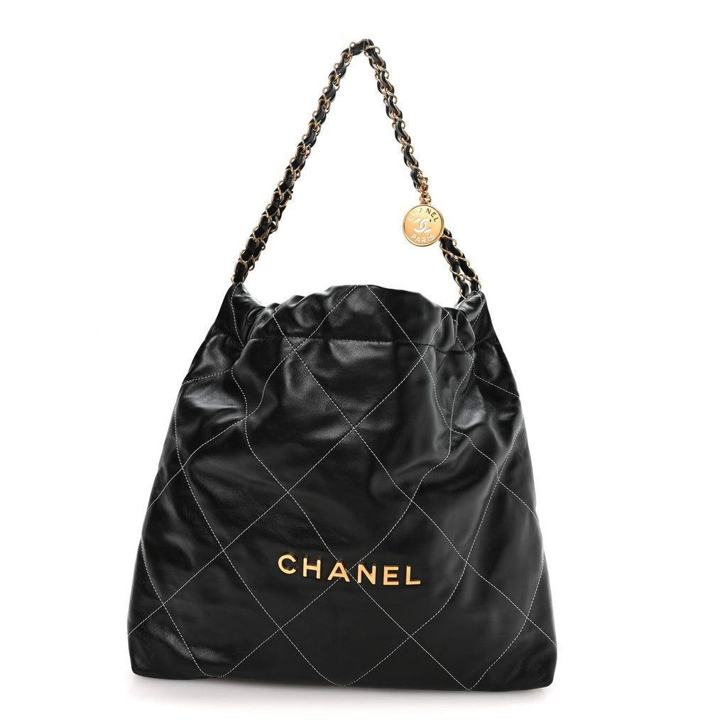 Shiny Calfskin Stitched Chanel 22 Black White