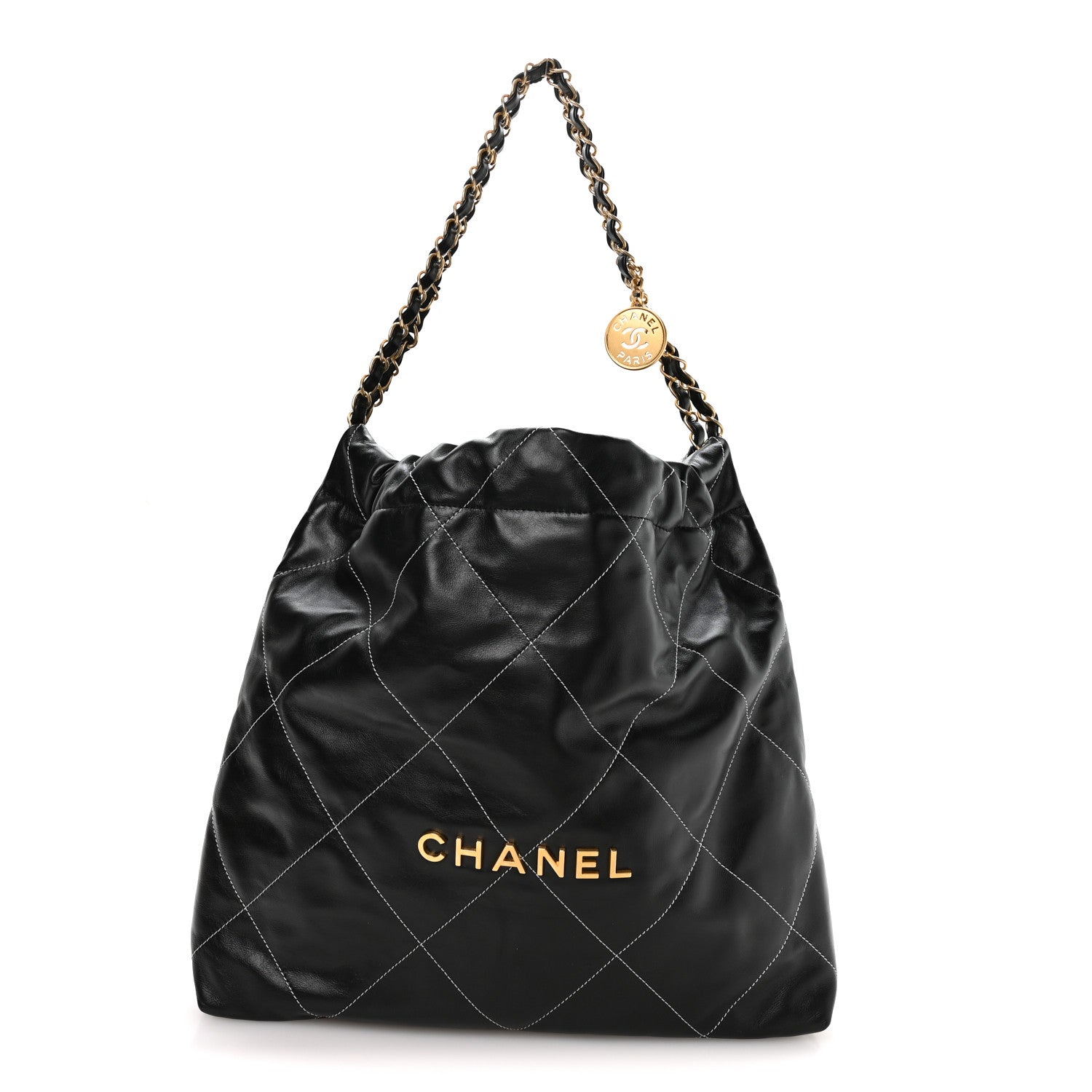 Shiny Calfskin Stitched Chanel 22 Black White