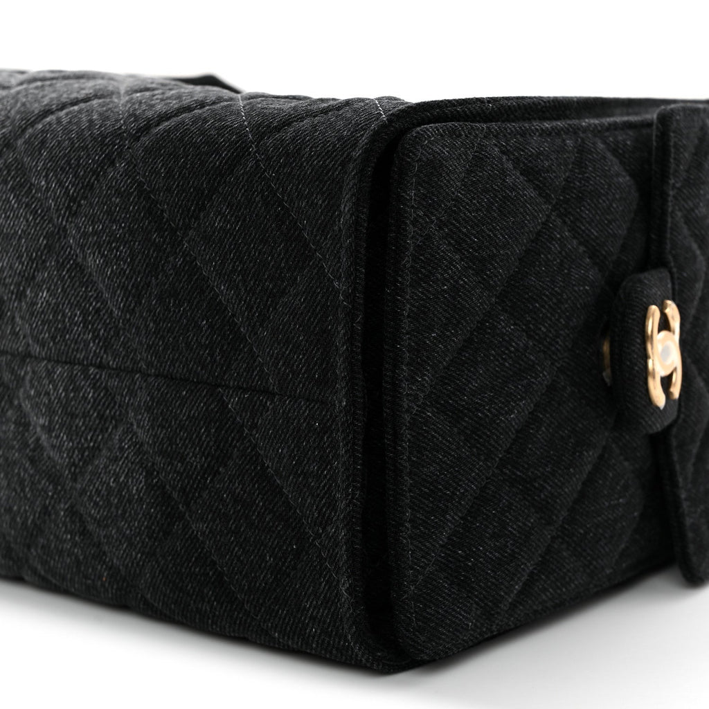 Washed Denim Quilted Small Chanel 25 Handbag Black