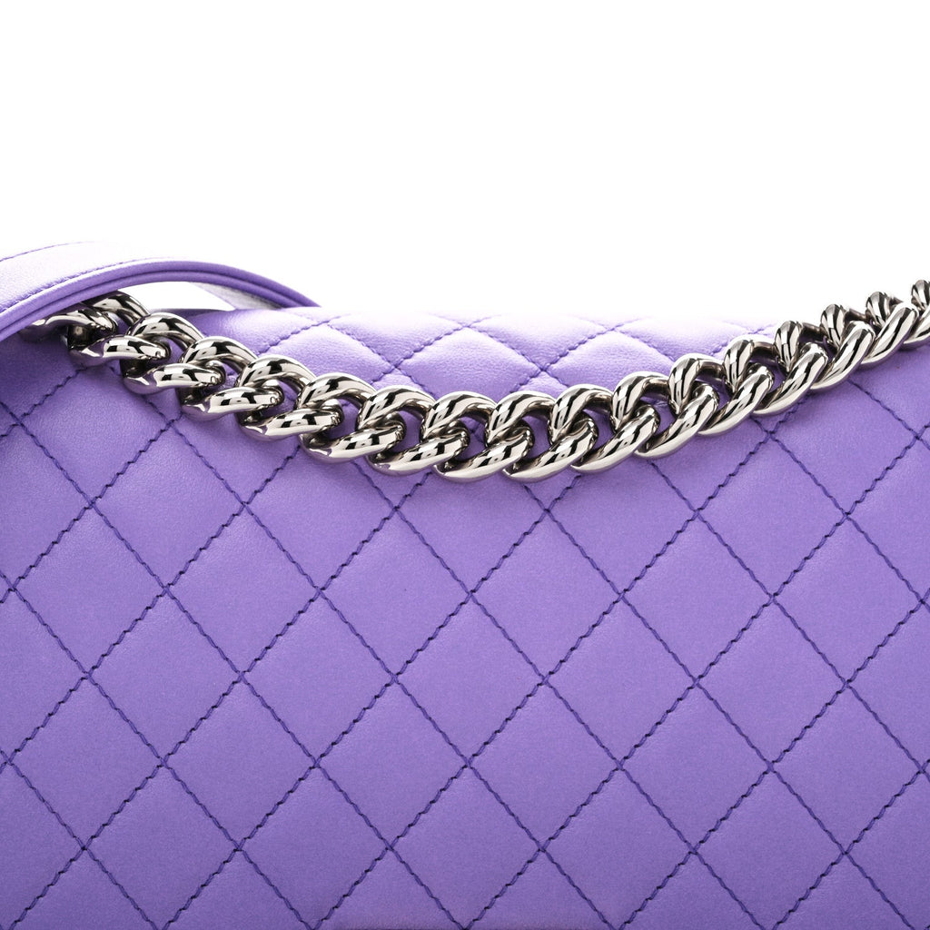 Calfskin Quilted Medium Boy Flap Purple