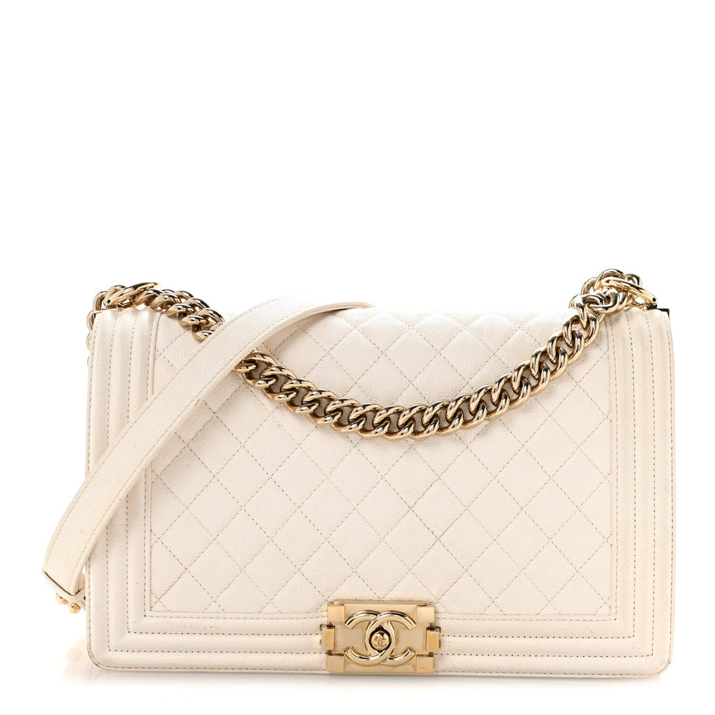 Caviar Quilted New Medium Boy Flap White