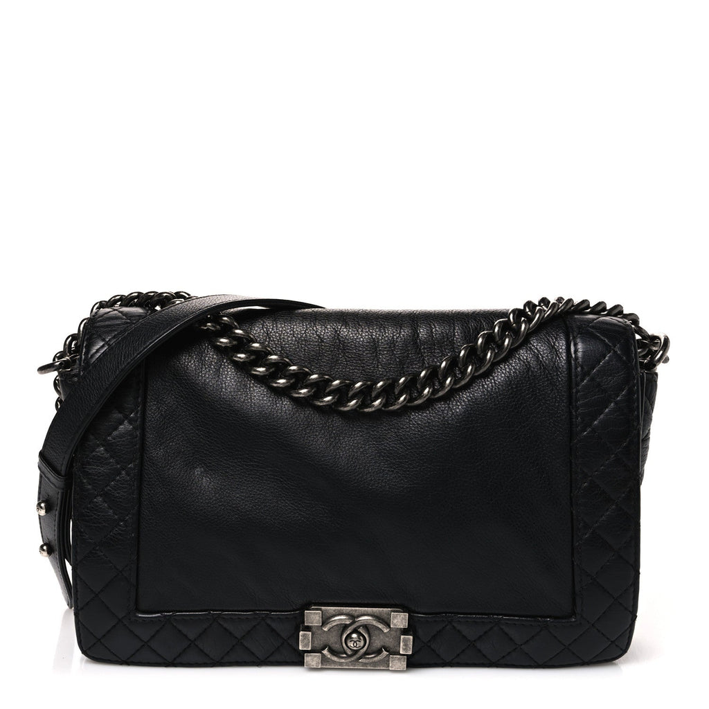 Calfskin New Medium Boy Reverso Flap Black