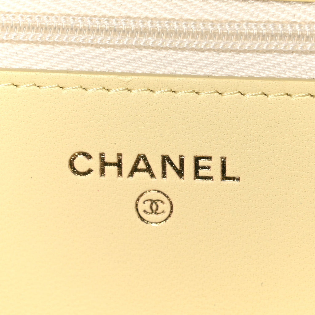 Lambskin Quilted CC Camellia Crush Wallet on Chain WOC Light Yellow