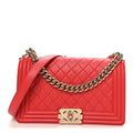 Lambskin Quilted Medium Boy Flap Red