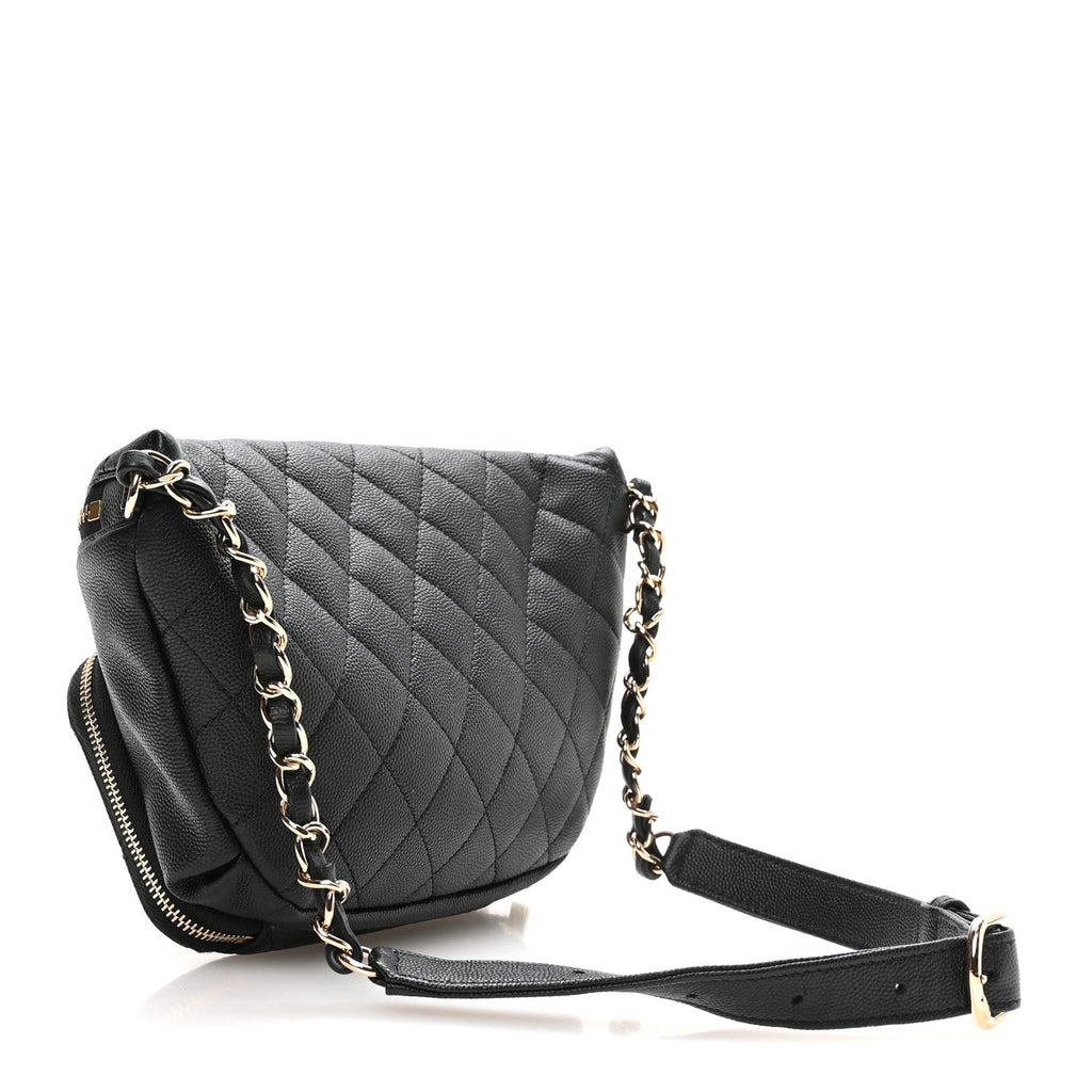 Caviar Quilted Business Affinity Waist Belt Bag Black