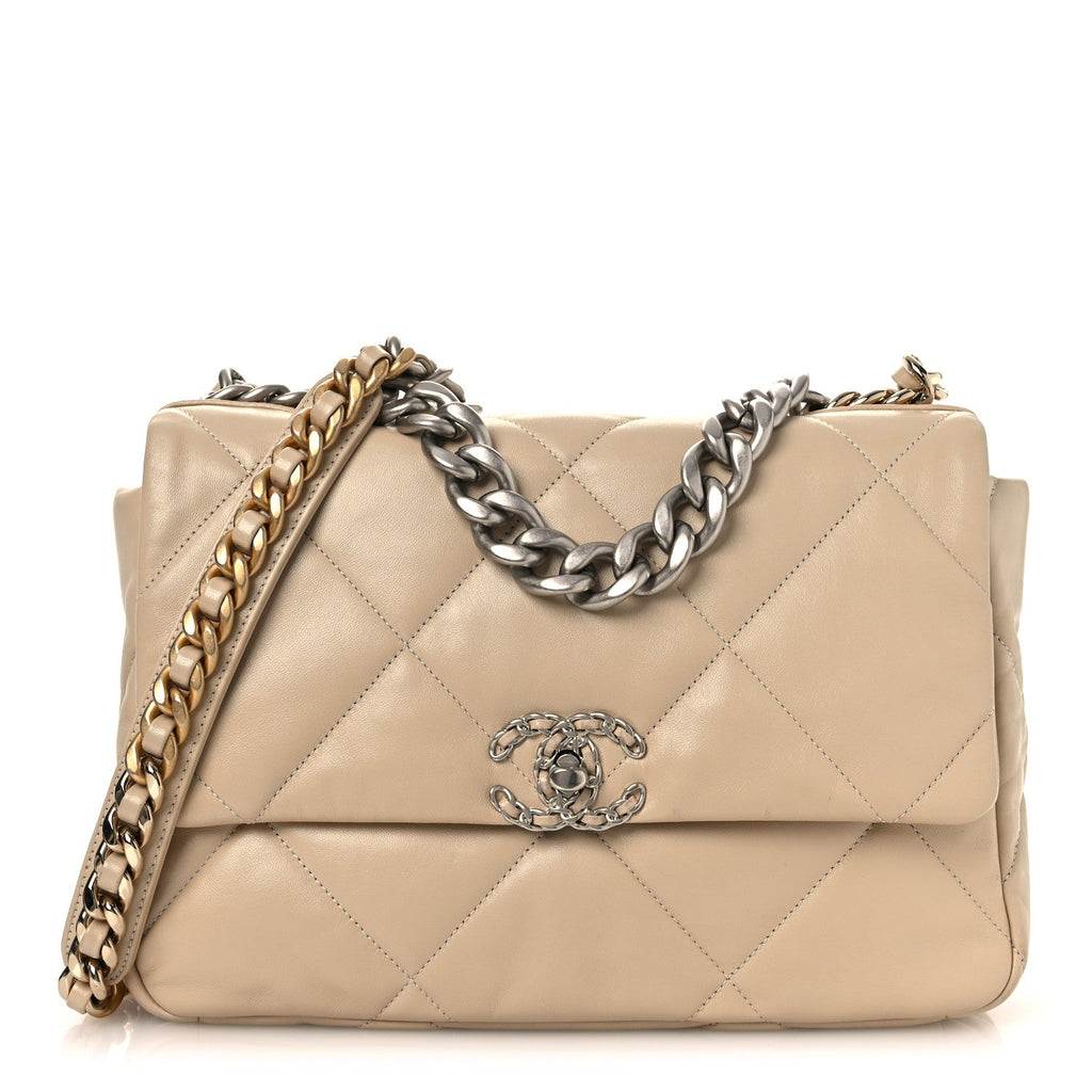 Lambskin Quilted Large Chanel 19 Flap Beige