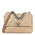 Lambskin Quilted Large Chanel 19 Flap Beige