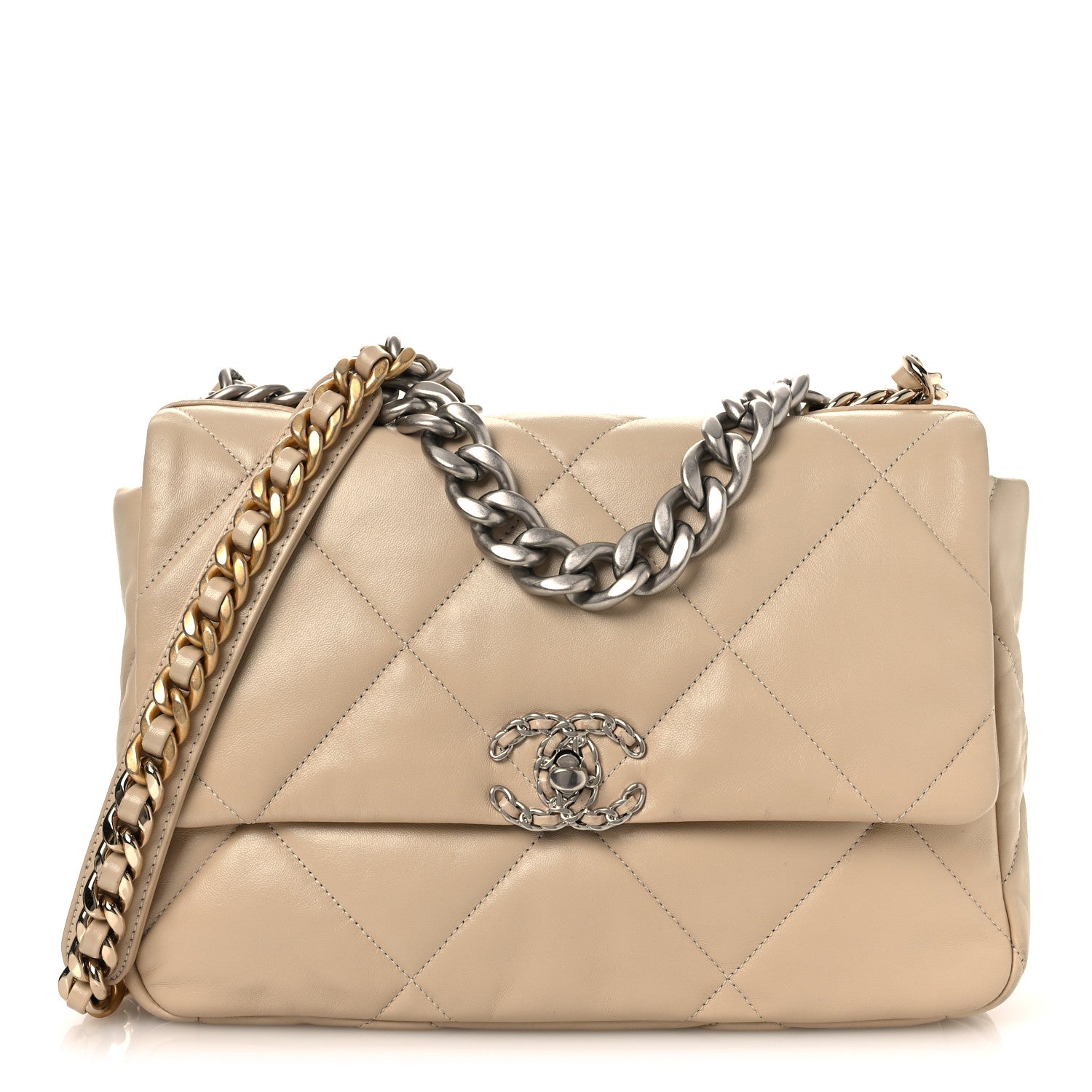 Lambskin Quilted Large Chanel 19 Flap Beige
