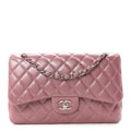 Iridescent Lambskin Quilted Jumbo Double Flap Light Purple