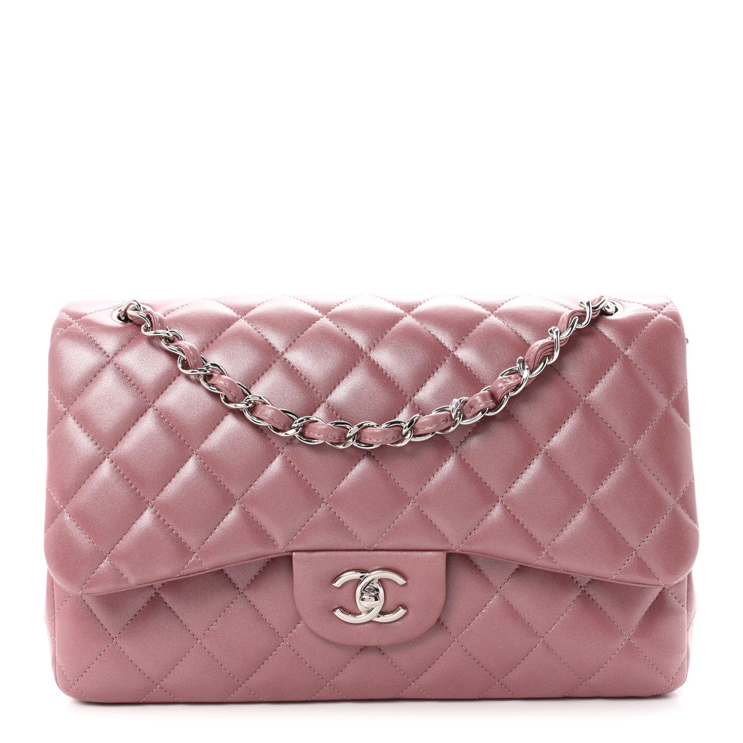 Iridescent Lambskin Quilted Jumbo Double Flap Light Purple