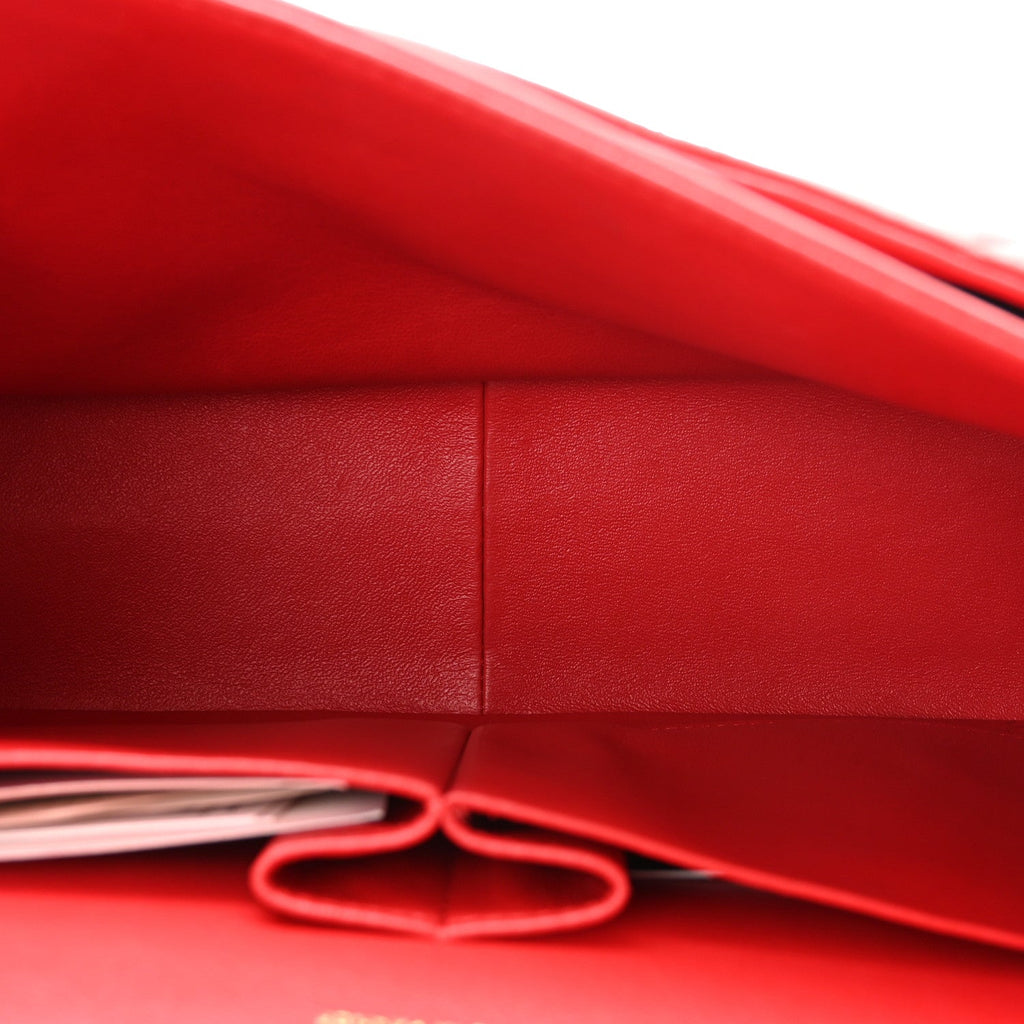 Lambskin Quilted Jumbo Double Flap Red