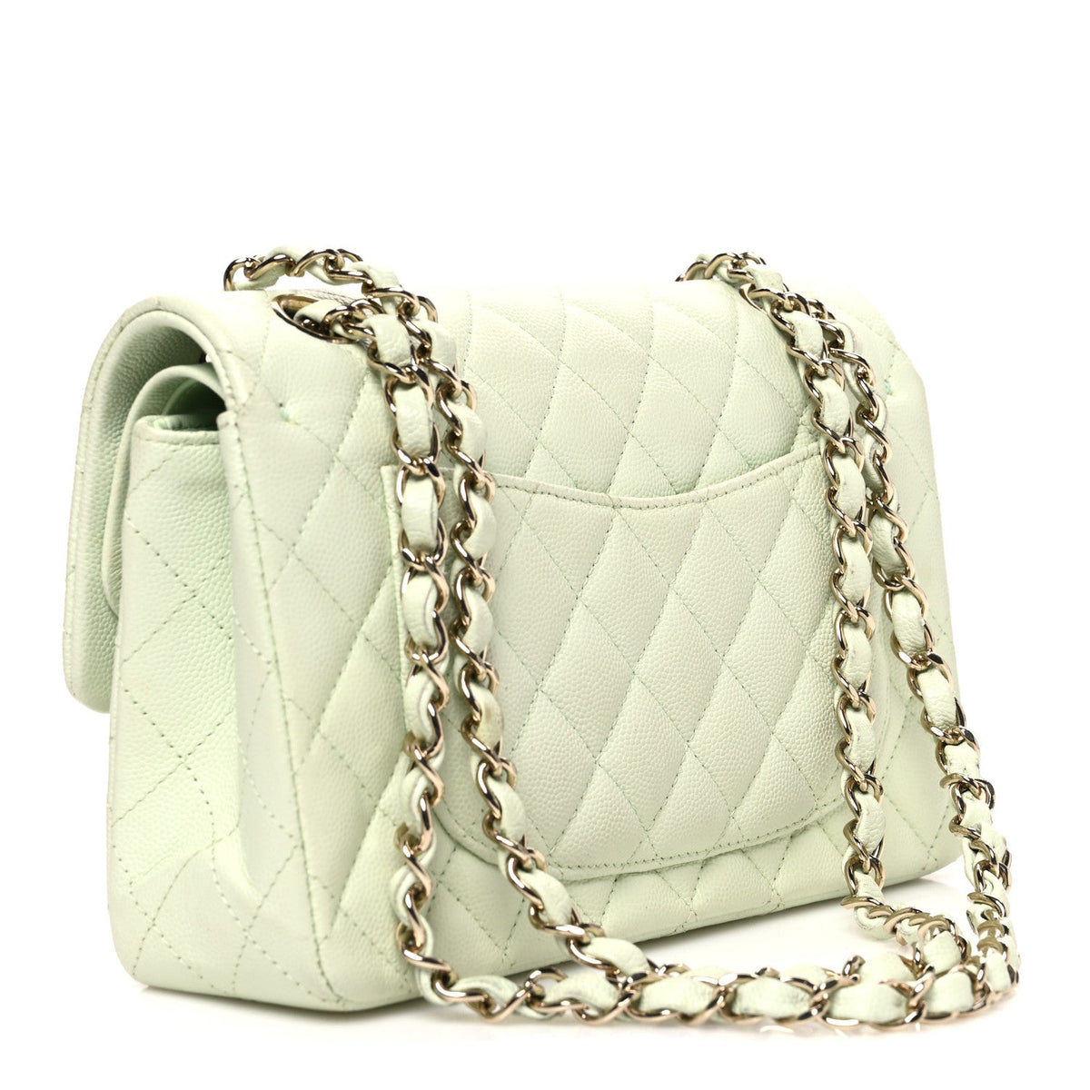 Caviar Quilted Small Double Flap Light Green