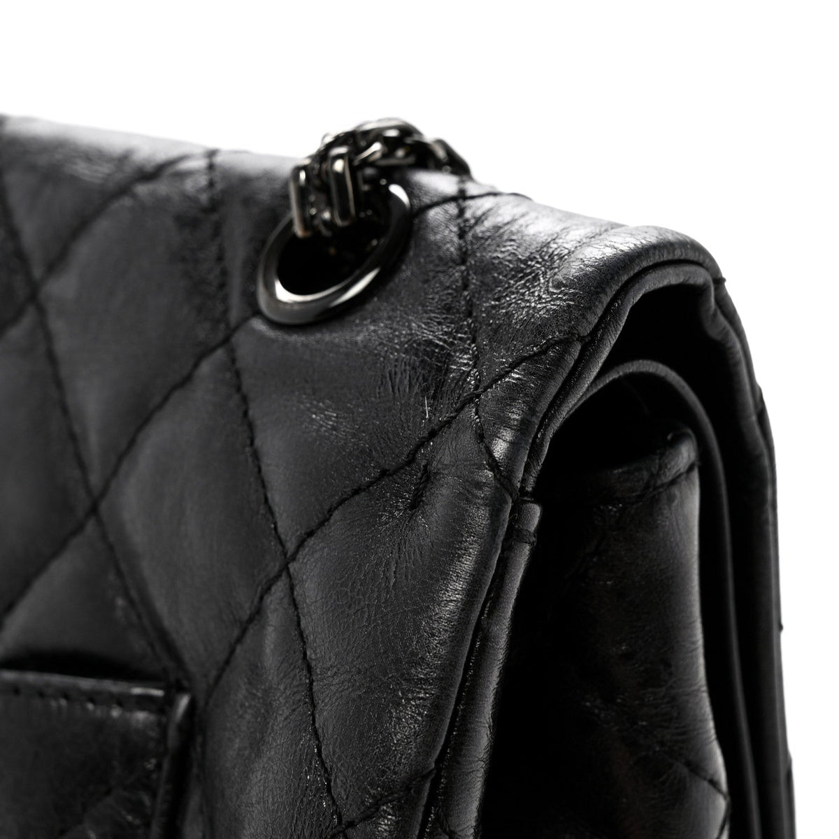 Metallic Aged Calfskin Quilted 2.55 Reissue 227 Flap So Black