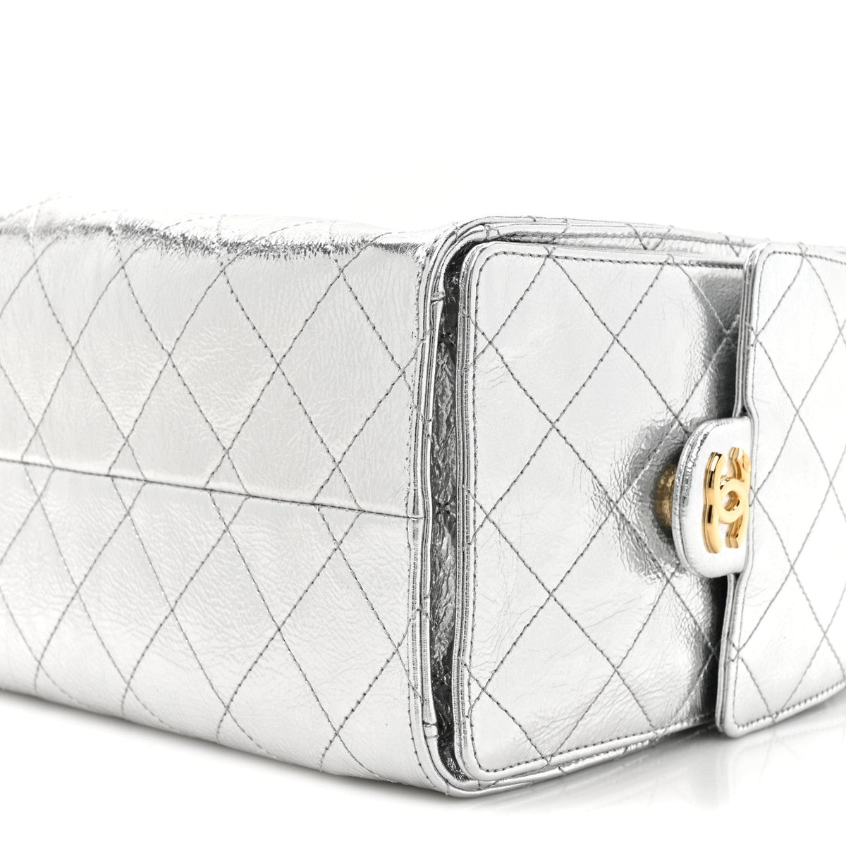 Metallic Crumpled Calfskin Quilted Small Chanel 25 Handbag Silvery