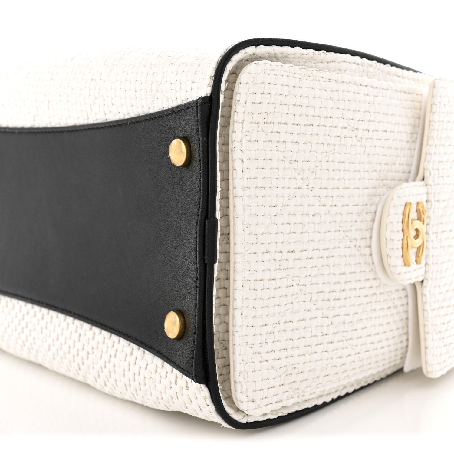 Braided Raffia Calfskin Quilted Small Chanel 25 Handbag White Black