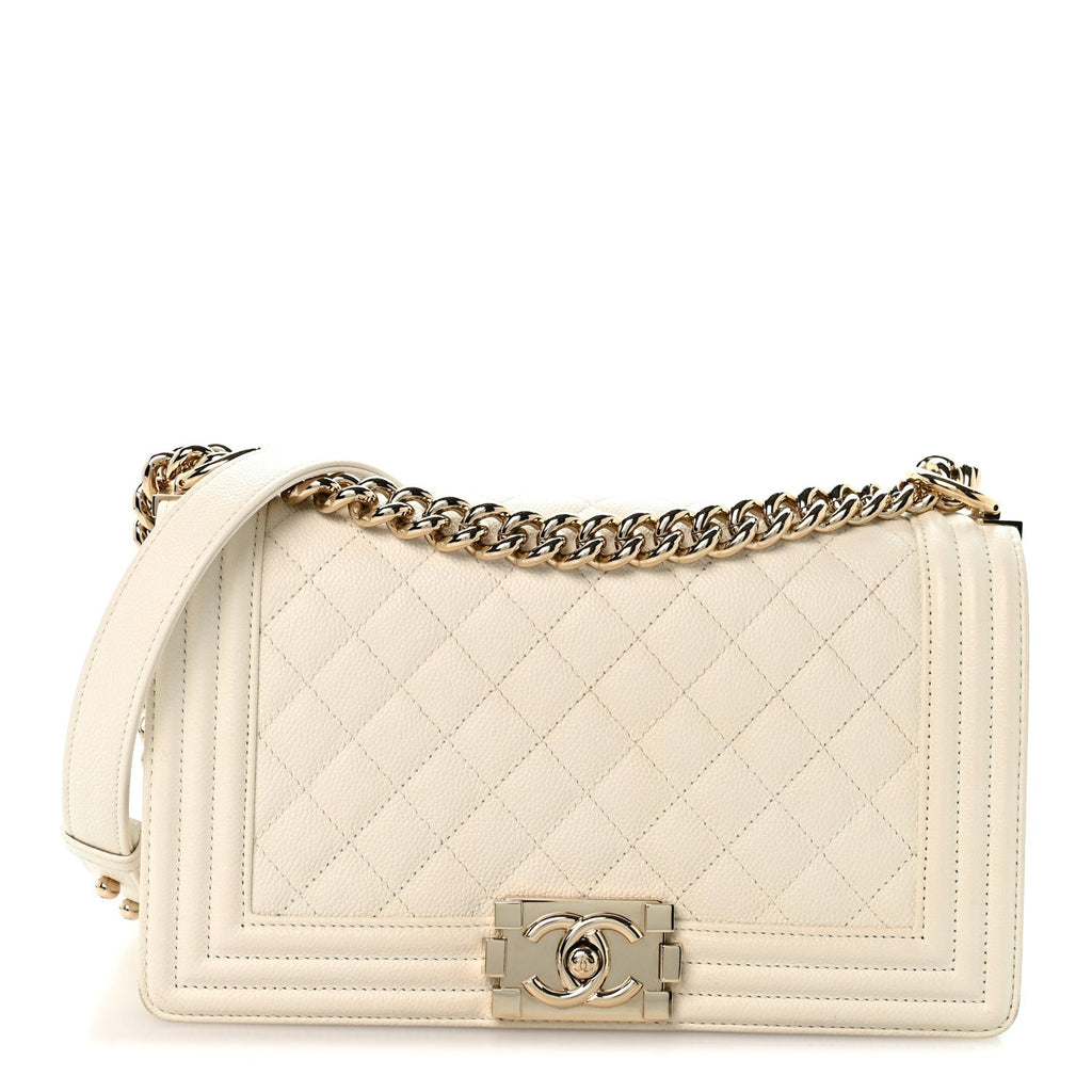 Caviar Quilted Medium Boy Flap White