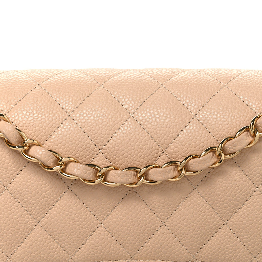 Caviar Quilted Medium Double Flap Beige Beige Clair
